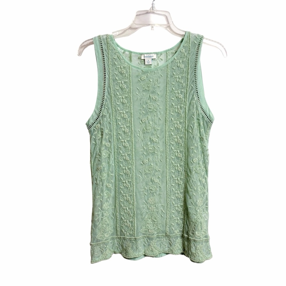 Sundance Sheer Fairy Lace Top Womens S Green Embroidered Mesh Boho Festival